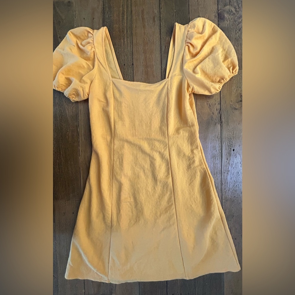 💖5 for $50💖MNG MANGO Yellow Solid A-Line Puff Sleeve Mini Dress - Picture 8 of 12